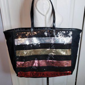 Victoria's Secret Striped Sequin Tote Bag